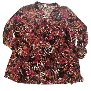 Cocomo Woman Popover Floral Print Tunic Top Roll Tab Sleeves Size Xlarge Lace